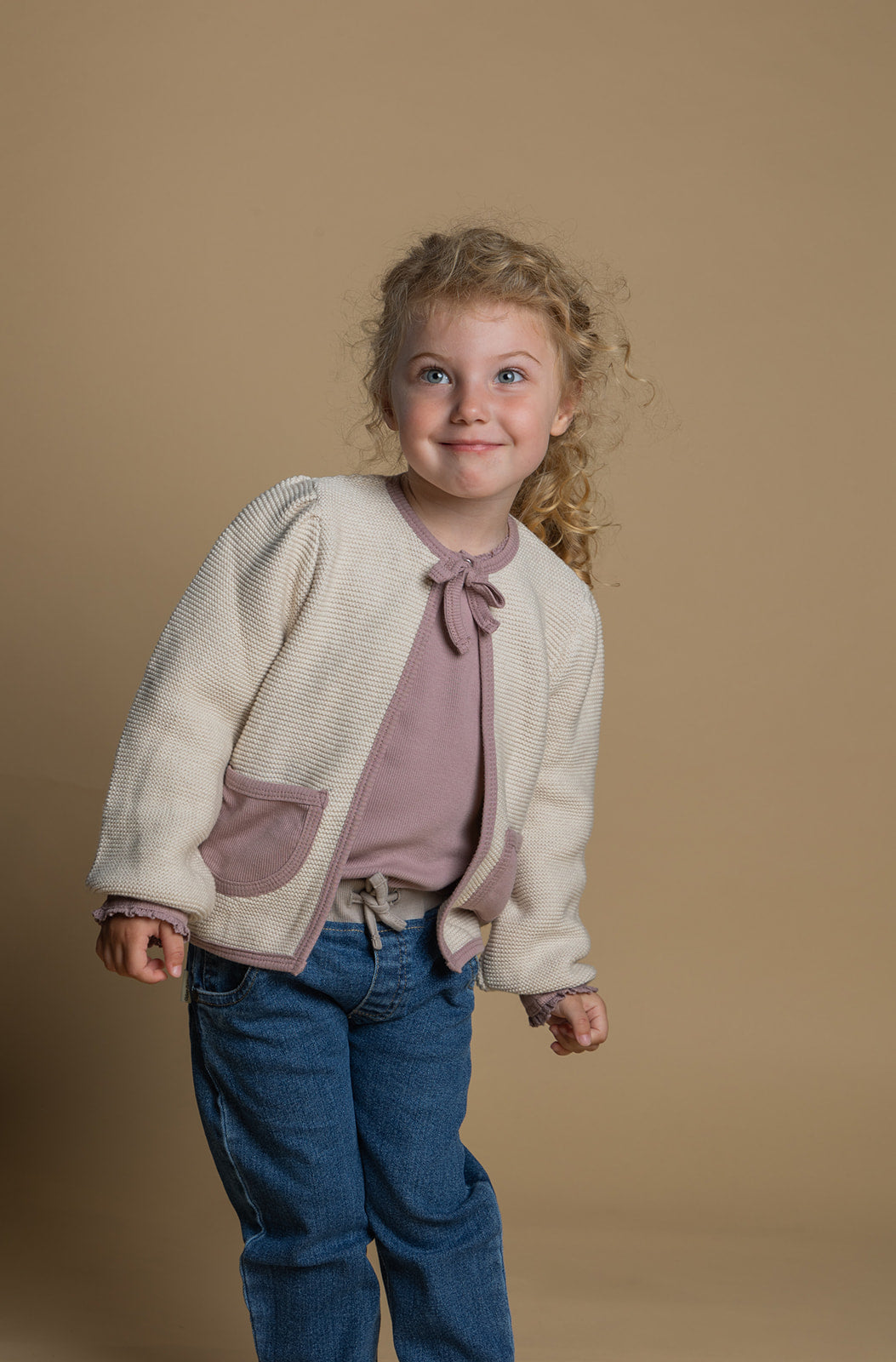 Gebreid vest kinderen - moonbeam - GOTS