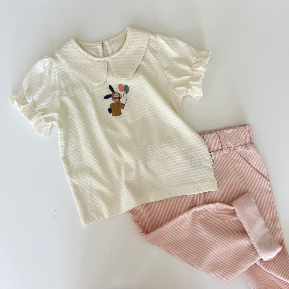 Mælkedrengestribet bukser - rosa/hvid