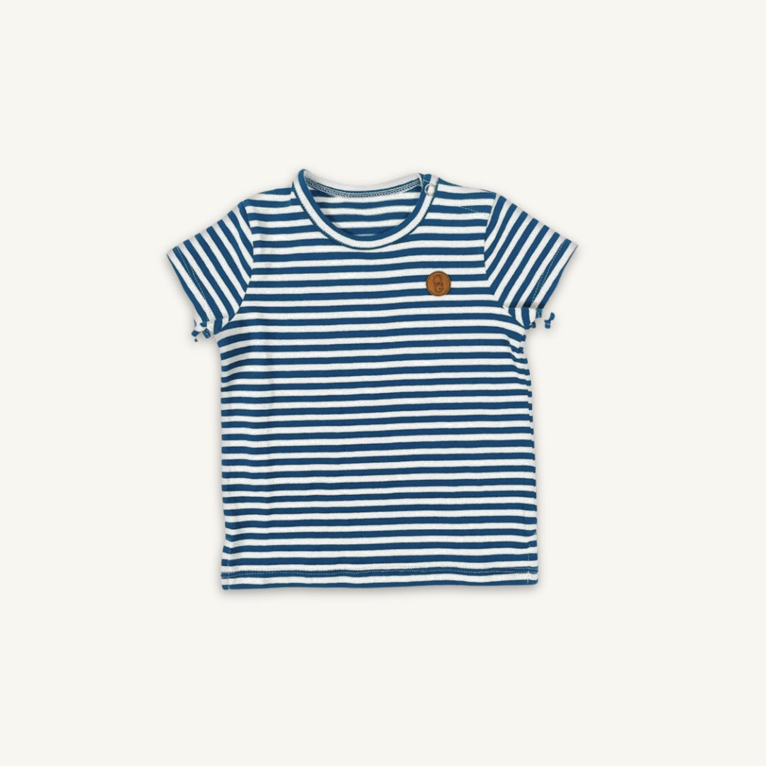 Blauw/wit gestreept biologisch t-shirt met korte mouwen - baby