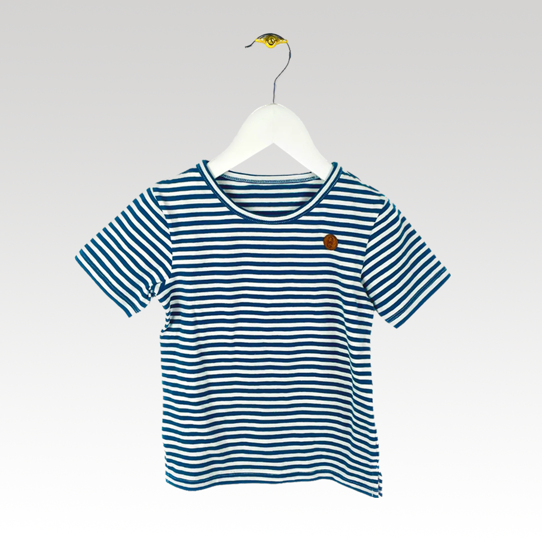 Blauw/wit gestreept eco t-shirt met korte mouwen