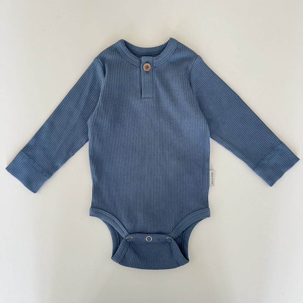 Basic rib langærmet body - camel &amp; blue