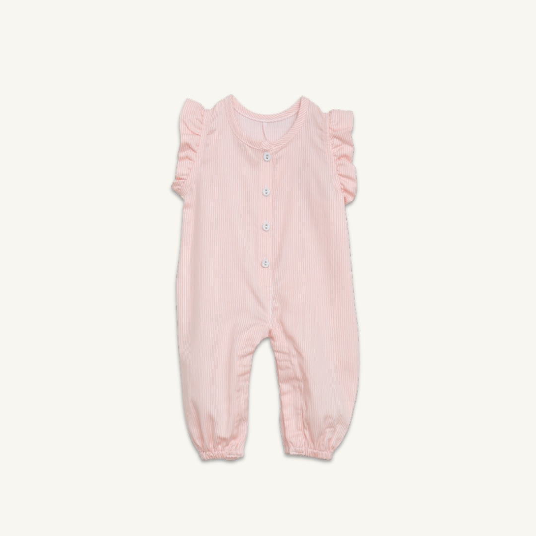 Mælkedreng overalls med flæser - rosa/hvid