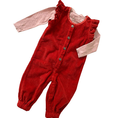 Fløjls-overalls med flæser - burned red