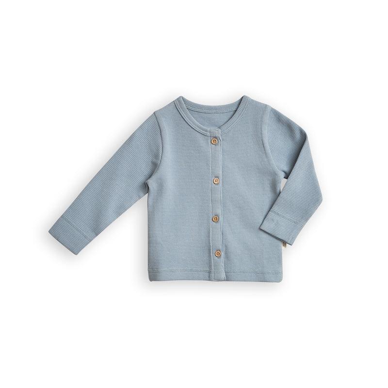 Økologisk cardigan waffle, lyseblå - Okker-Gokker Organic