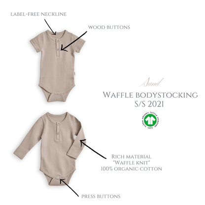 Økologisk langærmet bodystocking waffle, sand - Okker-Gokker Organic