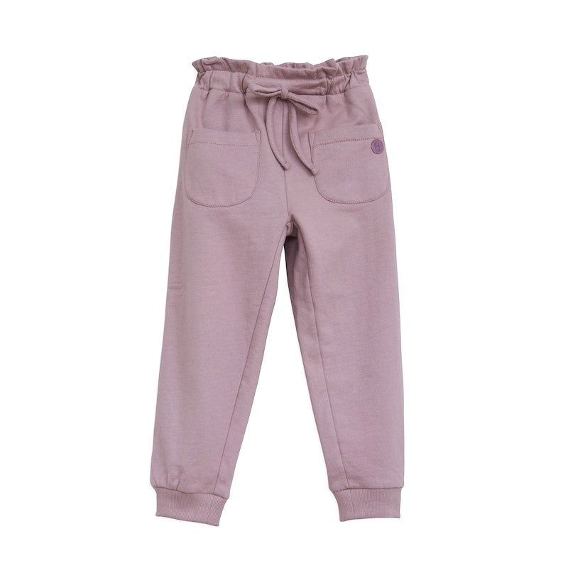 Fine joggingbukser til børn i rosa med lommer og flæse