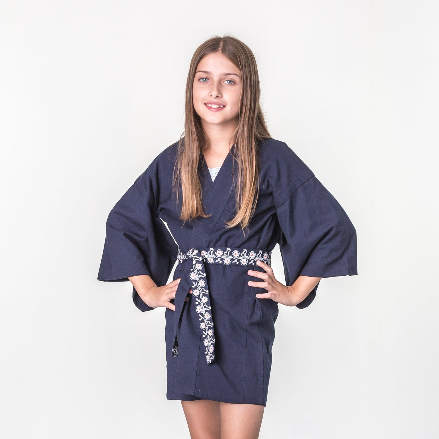 Thyra øko-kimono børn, mørkeblå - Okker-Gokker Organic